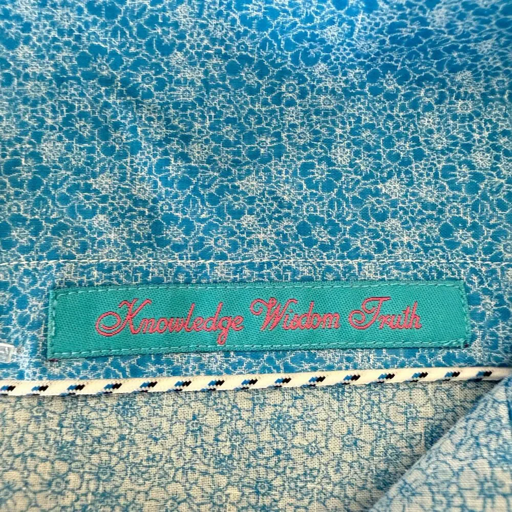 Robert Graham Button Front Short Sleeve Shirt CRAYMER Geometric Blue White M